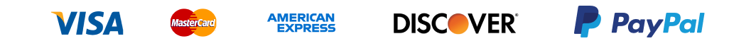 Visa, Mastercard, American Express, Discover and PayPal
